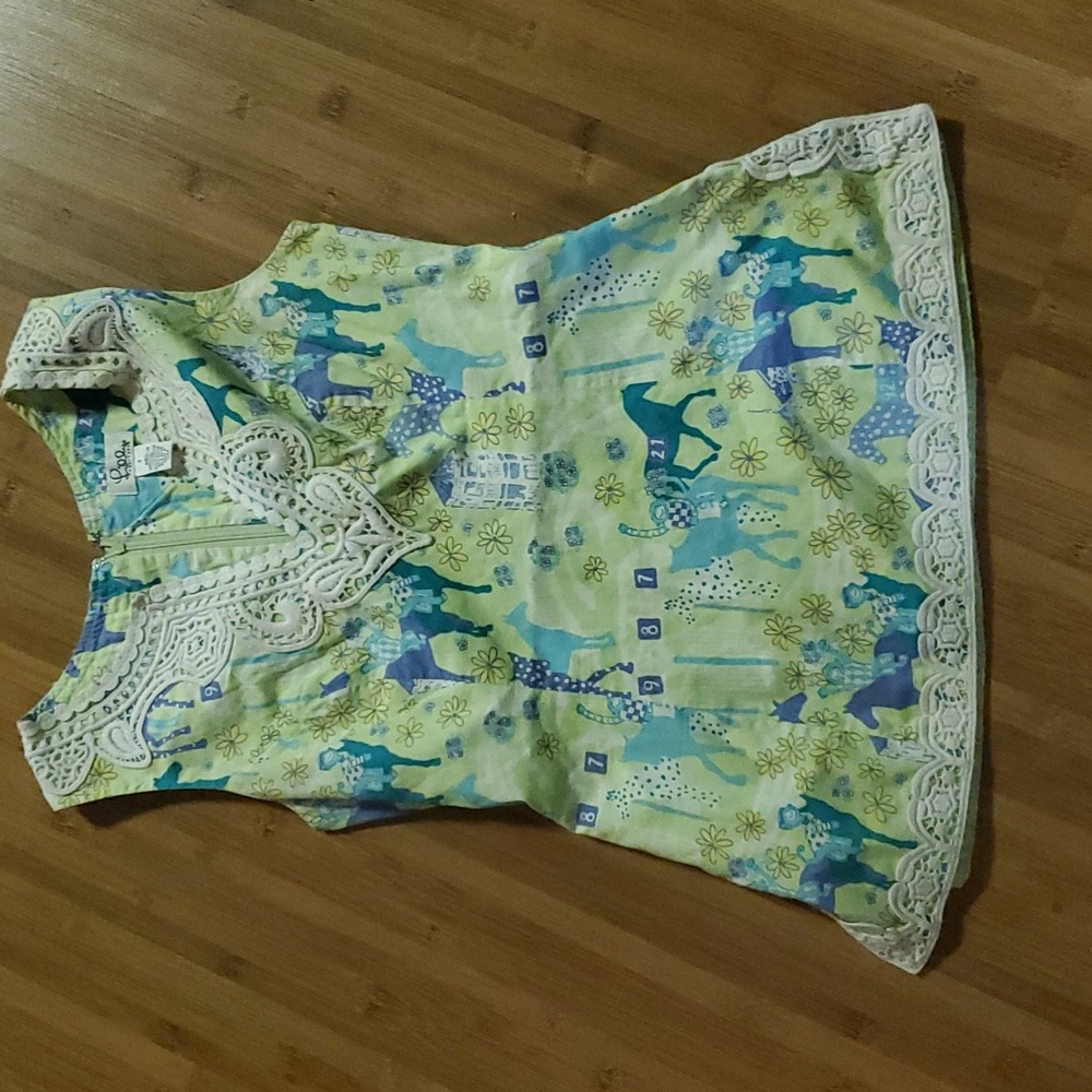 Lilly Pulitzer Yellow Green Horse Print Lace Tank